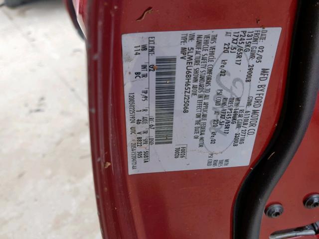 5LMEU68H65ZJ25068 - 2005 LINCOLN AVIATOR RED photo 10