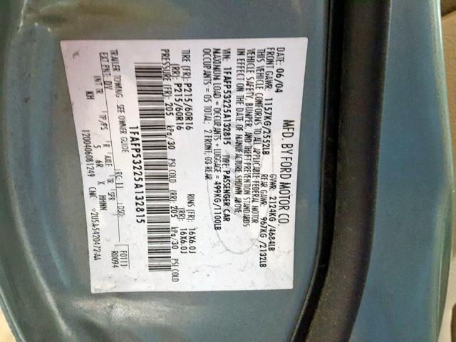 1FAFP53225A132815 - 2005 FORD TAURUS SE GREEN photo 10