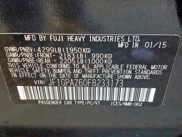 JF1GPAZ60F8233173 - 2015 SUBARU IMPREZA SP GRAY photo 10