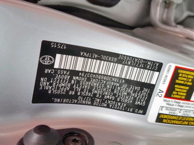 4T1BK3DB6BU403794 - 2011 TOYOTA AVALON BAS Srebrny zdjęcie 10