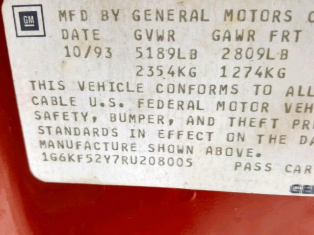 1G6KF52Y7RU208005 - 1994 CADILLAC DEVILLE CO RED photo 10