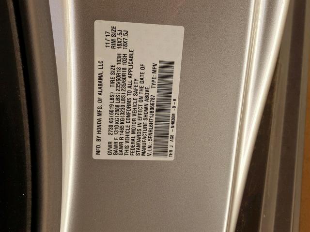 5FNRL6H71JB066787 - 2018 HONDA ODYSSEY EX SILVER photo 10