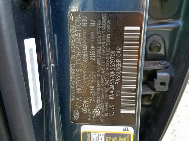 KNAGM4A70F5529706 - 2015 KIA OPTIMA LX BLUE photo 10