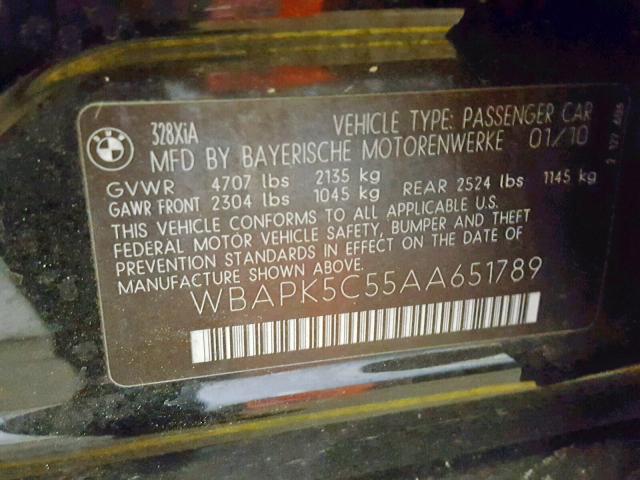 WBAPK5C55AA651789 - 2010 BMW 328 XI SUL შავი ფოტო 10