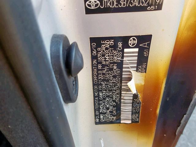 JTKDE3B73A0321197 - 2010 TOYOTA SCION TC 银色 照片 10