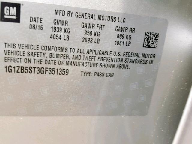 1G1ZB5ST3GF351359 - 2016 CHEVROLET MALIBU LS SILVER photo 10