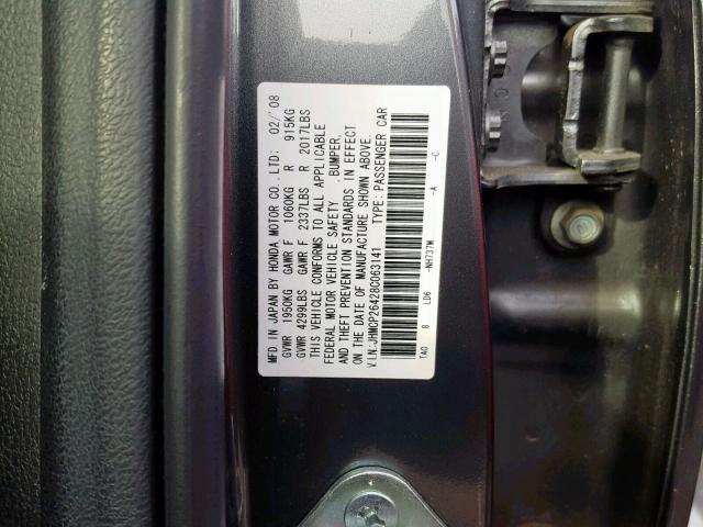 JHMCP26428C063141 - 2008 HONDA ACCORD LXP CHARCOAL photo 10