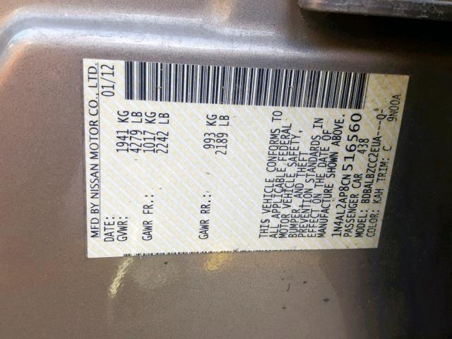 1N4AL2AP8CN516560 - 2012 NISSAN ALTIMA BAS TAN photo 10