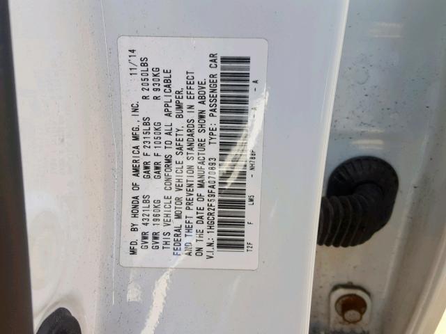 1HGCR2F59FA070893 - 2015 HONDA ACCORD SPO 白色 照片 10