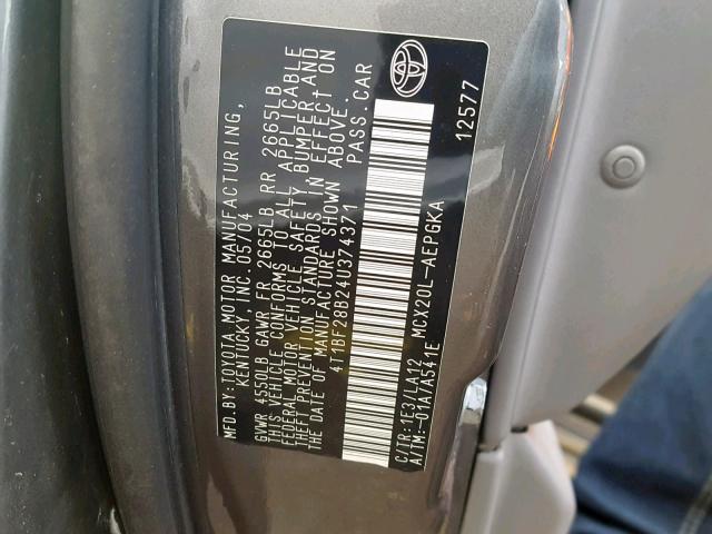 4T1BF28B24U374371 - 2004 TOYOTA AVALON XL Boz foto 10