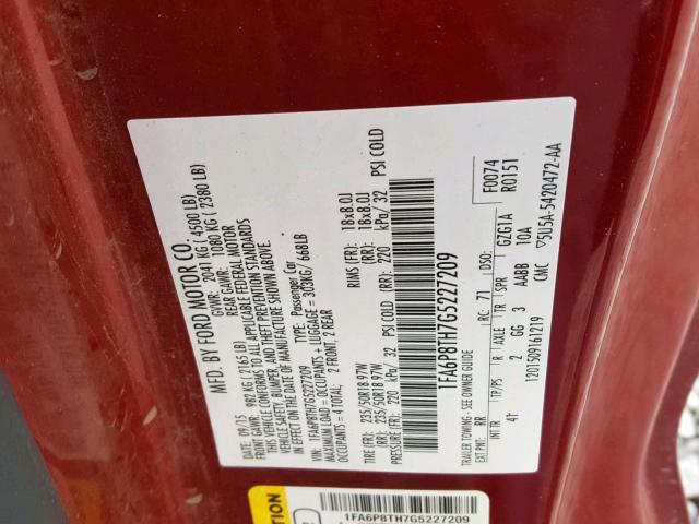 1FA6P8TH7G5227209 - 2016 FORD MUSTANG RED photo 10