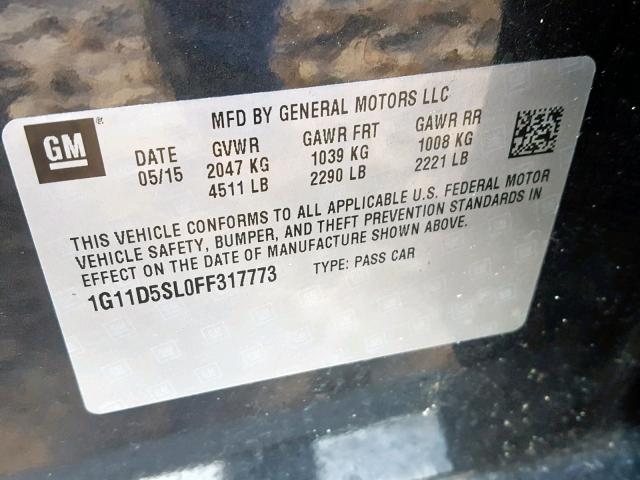 1G11D5SL0FF317773 - 2015 CHEVROLET MALIBU 2LT 黑色 照片 10