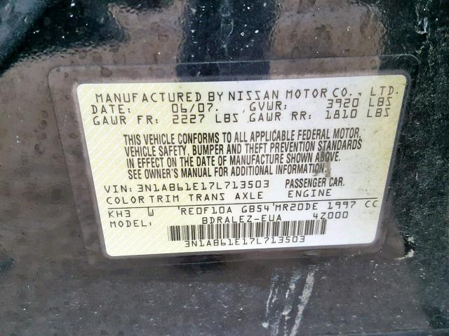 3N1AB61E17L713503 - 2007 NISSAN SENTRA 2.0 BLACK photo 10