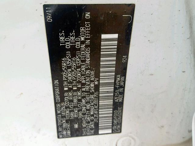 JTLZE4FE4CJ001755 - 2012 TOYOTA SCION XB Ақ фото 10