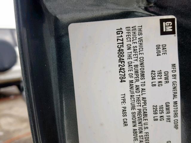 1G1ZT54884F242784 - 2004 CHEVROLET MALIBU LS Сұр фото 10