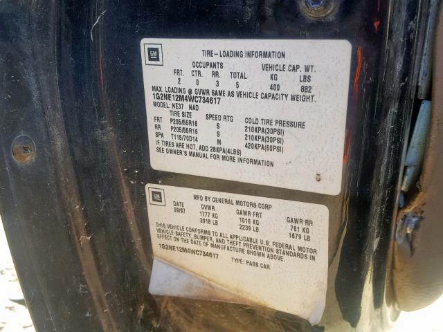 1G2NE12M4WC734617 - 1998 PONTIAC GRAND AM S შავი ფოტო 10