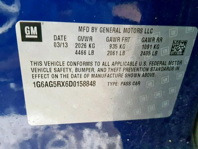 1G6AG5RX6D0158848 - 2013 CADILLAC ATS BLUE photo 10