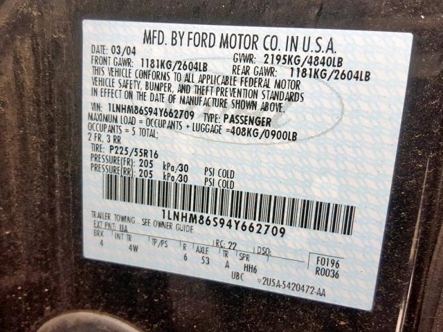 1LNHM86S94Y662709 - 2004 LINCOLN LS BLACK photo 10