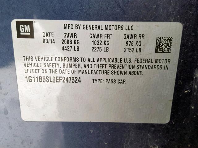 1G11B5SL9EF247324 - 2014 CHEVROLET MALIBU LS BLUE photo 10