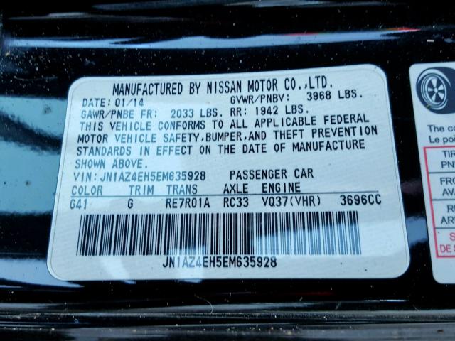 JN1AZ4EH5EM635928 - 2014 NISSAN 370Z BASE BLACK photo 10