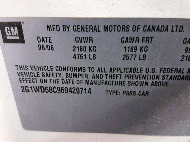 2G1WD58C969420714 - 2006 CHEVROLET IMPALA SUP 白色 照片 10