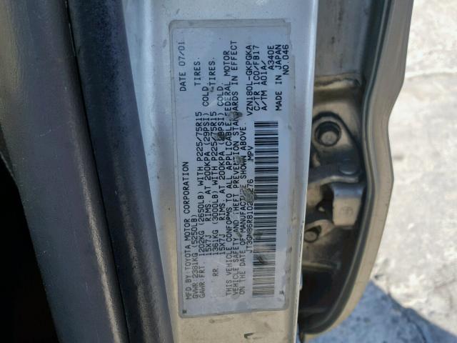 JT3GN86R810218276 - 2001 TOYOTA 4RUNNER SR GRAY photo 10