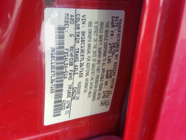 3N1BC13E27L367155 - 2007 NISSAN VERSA S RED photo 10