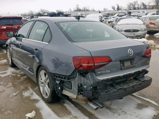 3VWL17AJ8HM309084 - 2017 VOLKSWAGEN JETTA SEL GRAY photo 3