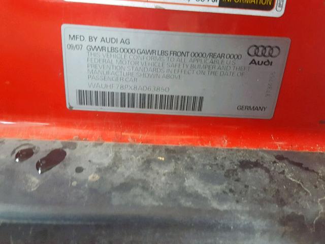 WAUHF78PX8A063850 - 2008 AUDI A3 2.0 RED photo 10