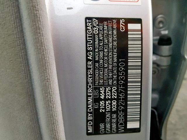 WDBRF92H67F935901 - 2007 MERCEDES-BENZ C 280 4MAT SILVER photo 10