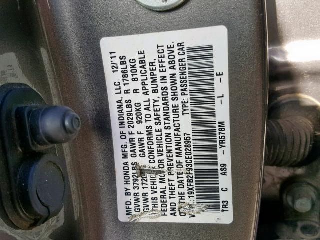 19XFB2F93CE028957 - 2012 HONDA CIVIC EXL 棕色 照片 10