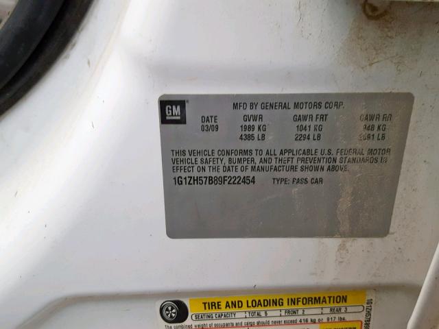 1G1ZH57B89F222454 - 2009 CHEVROLET MALIBU 1LT 白色 照片 10