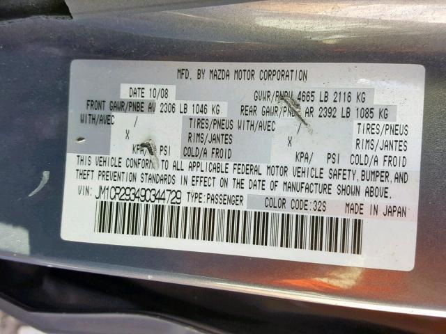 JM1CR293490344729 - 2009 MAZDA 5 GRAY photo 10