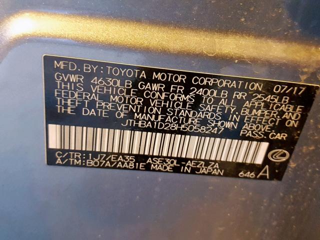 JTHBA1D28H5058247 - 2017 LEXUS IS 200T SILVER photo 10