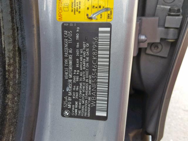 WBANE53546CK87956 - 2006 BMW 525 I SILVER photo 10