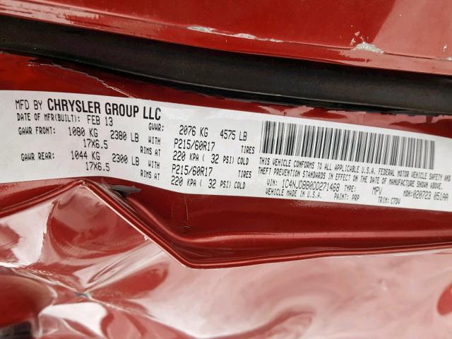 1C4NJDBB0DD271468 - 2013 JEEP COMPASS SP RED photo 10