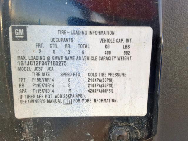 1G1JC12F347180275 - 2004 CHEVROLET CAVALIER 蓝色 照片 10