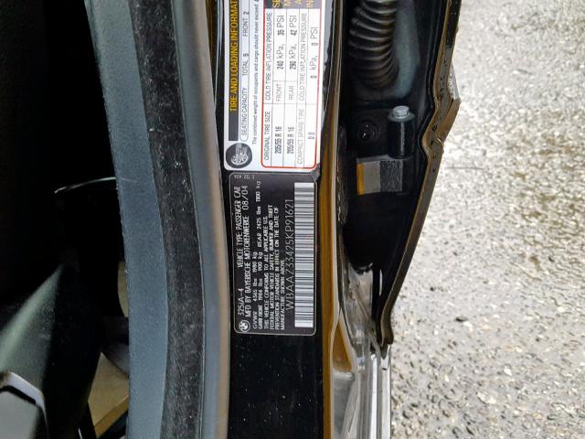 WBAAZ33425KP91621 - 2005 BMW 325 IS SUL BLACK photo 10