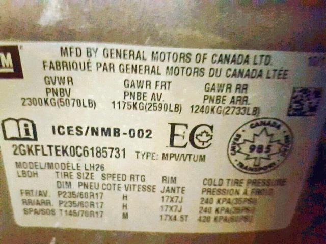 2GKFLTEK0C6185731 - 2012 GMC TERRAIN SL ოქროსფერი ფოტო 10