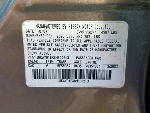 JNKAY01EX8M600213 - 2008 INFINITI M35 BASE TAN photo 10