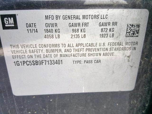 1G1PC5SB9F7133401 - 2015 CHEVROLET CRUZE LT 黑色 照片 10