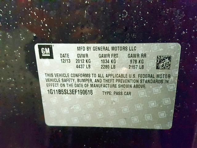 1G11B5SL3EF190618 - 2014 CHEVROLET MALIBU LS Qara foto 10