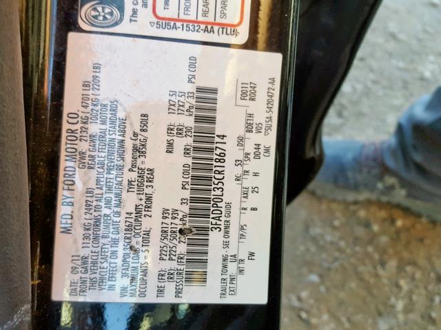 3FADP0L35CR186714 - 2012 FORD FUSION HYB BLACK photo 10