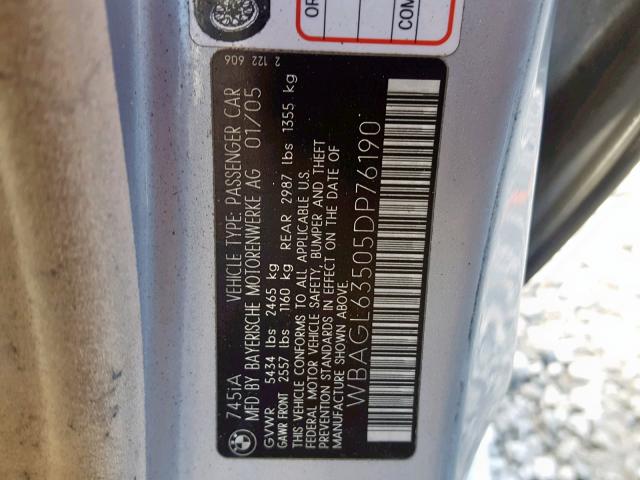 WBAGL63505DP76190 - 2005 BMW 745 I SILVER photo 10