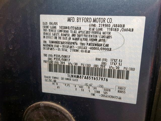 1LNHM87A85Y657976 - 2005 LINCOLN LS TEAL photo 10
