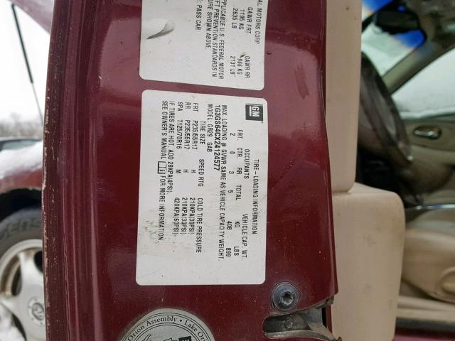 1G3GS64CX24124577 - 2002 OLDSMOBILE AURORA 4.0 BURGUNDY photo 10