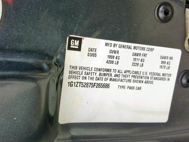 1G1ZT52875F265686 - 2005 CHEVROLET MALIBU LS ნაცრისფერი ფოტო 10