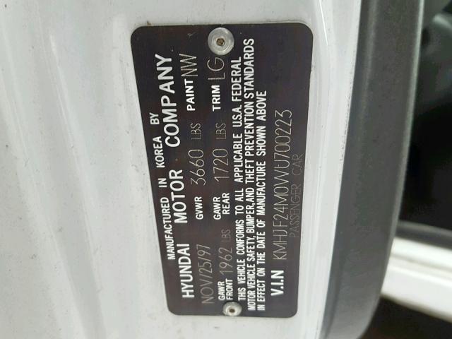 KMHJF24M0WU700223 - 1998 HYUNDAI ELANTRA WHITE photo 10