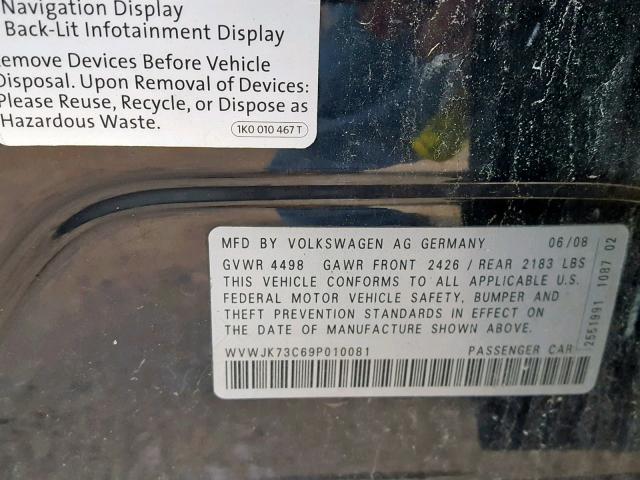 WVWJK73C69P010081 - 2009 VOLKSWAGEN PASSAT TUR BLACK photo 10