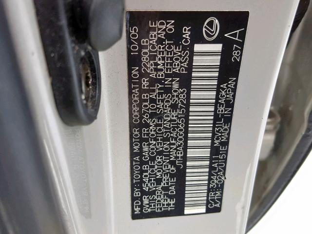 JTHBA30G065157283 - 2006 LEXUS ES 330 GRAY photo 10